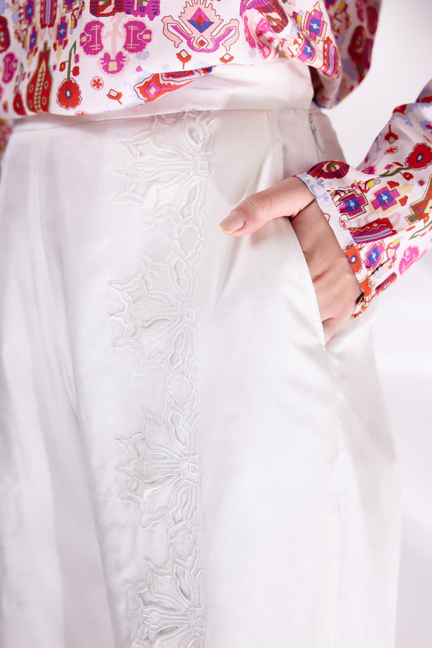 Kashan White Printed Dori Shirt In Handloom Organic Banana Silk, BeTrue, Be True