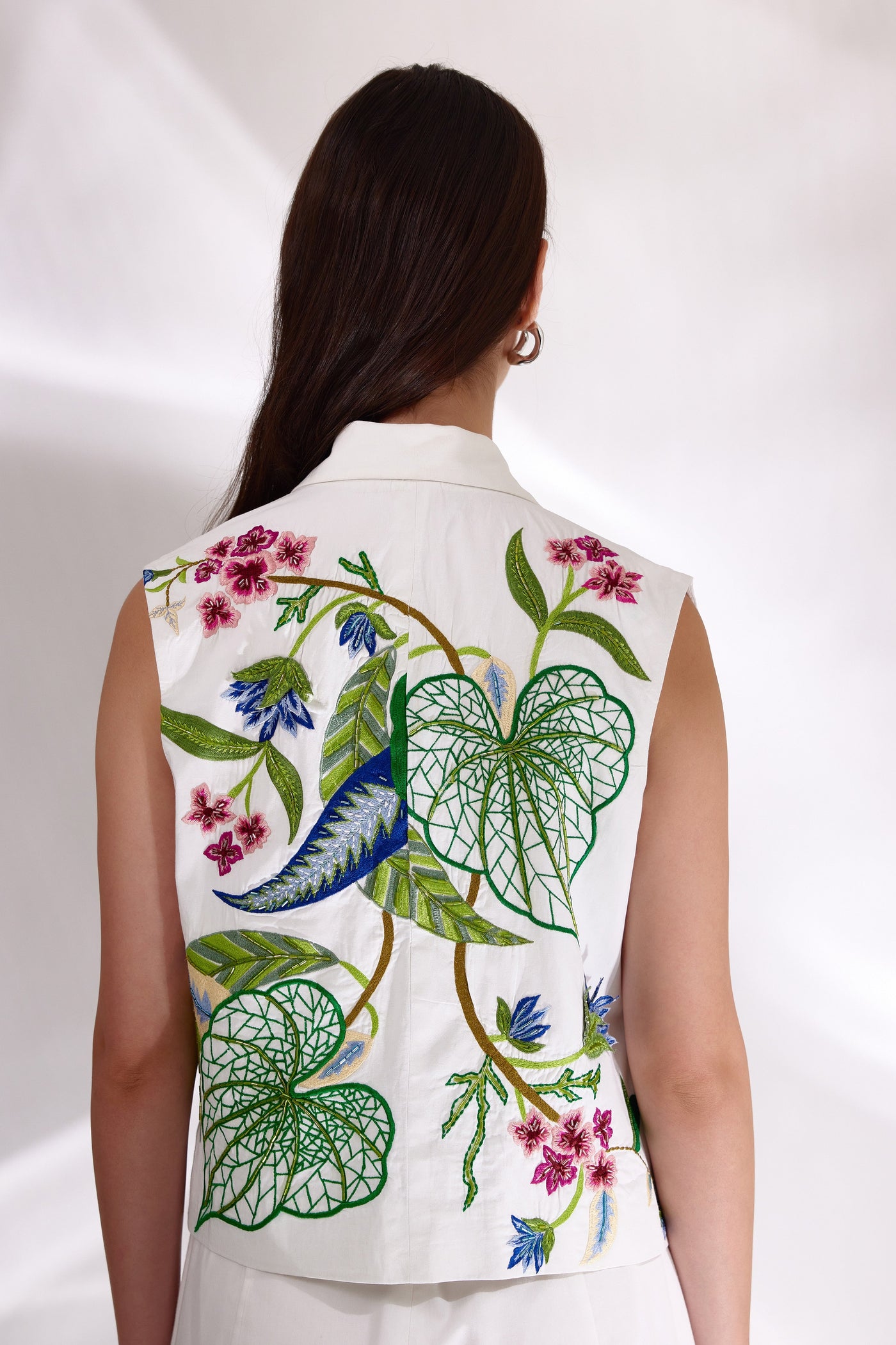 White Floral Embroidered Waistcoat