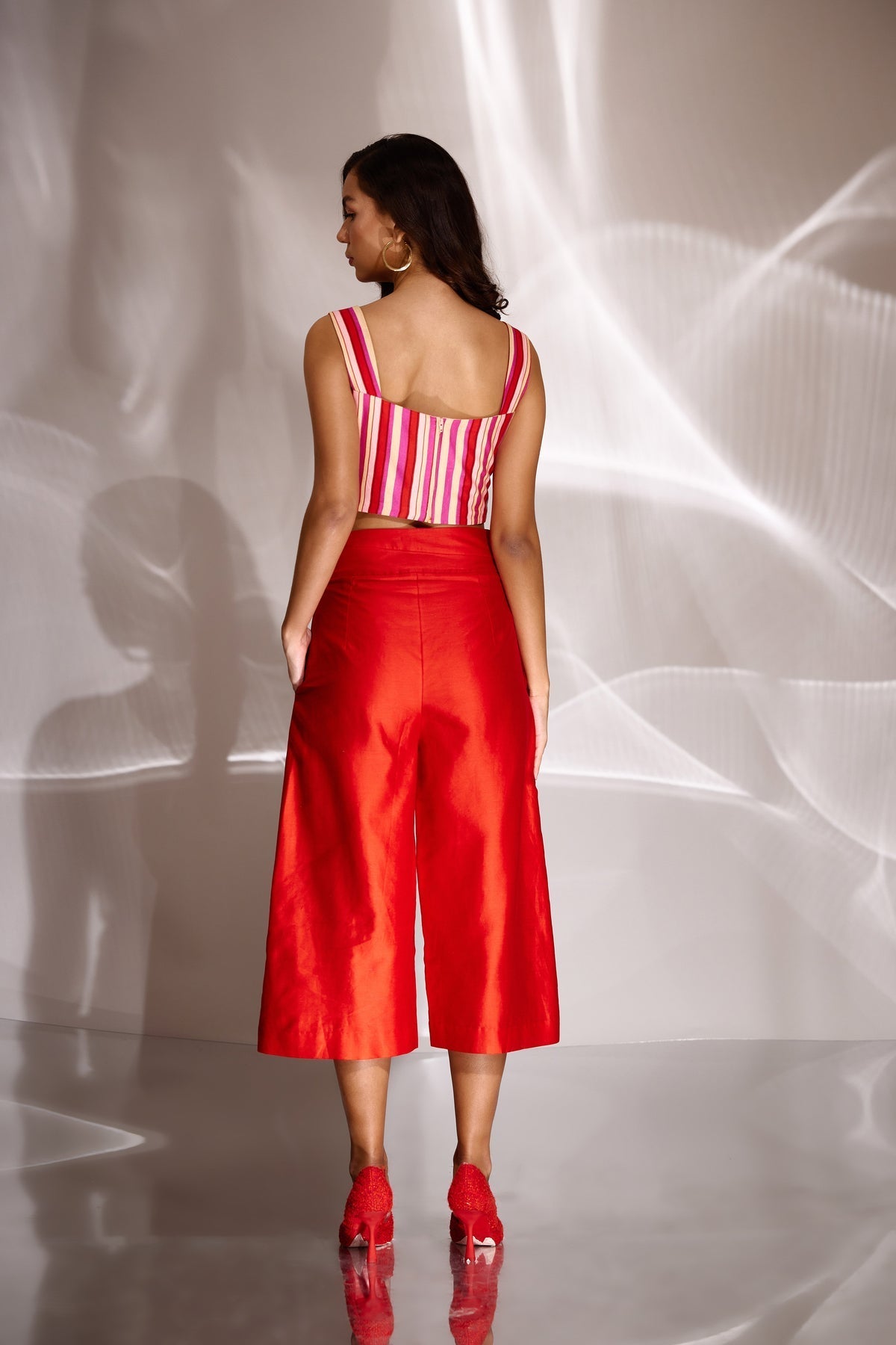 Red Chanderi Silk Embroidered Culottes