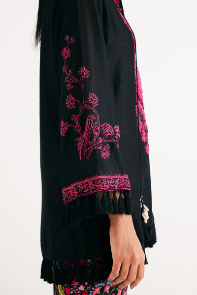 Black  Silk Chanderi Embroidered kurta