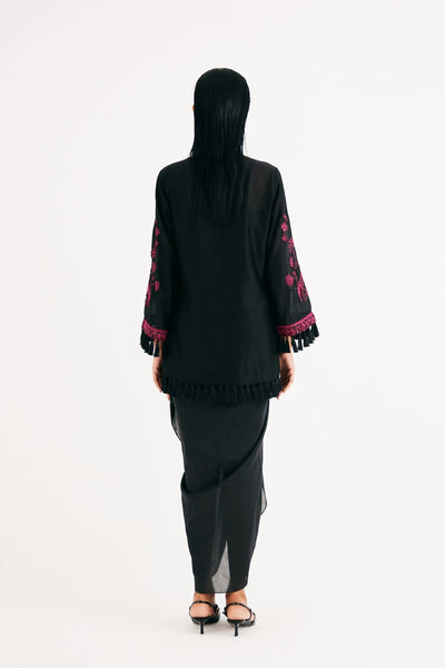 Black Silk Chanderi Drape Skirt