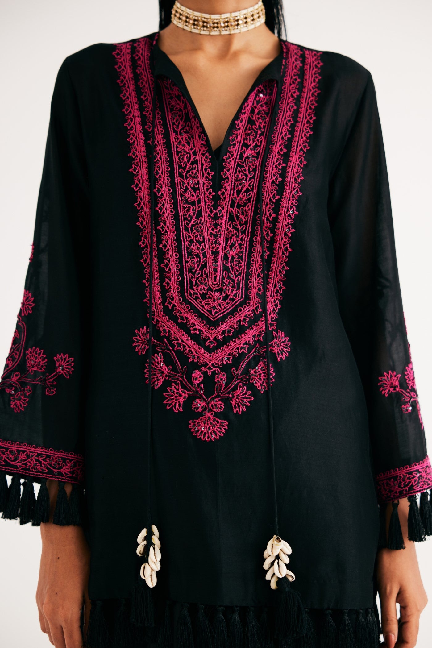 Black  Silk Chanderi Embroidered kurta