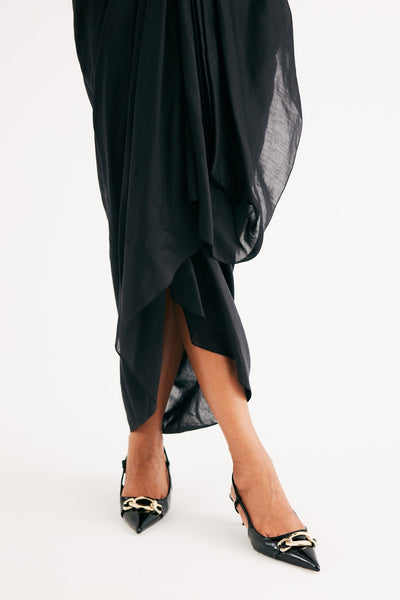 Black Silk Chanderi Drape Skirt