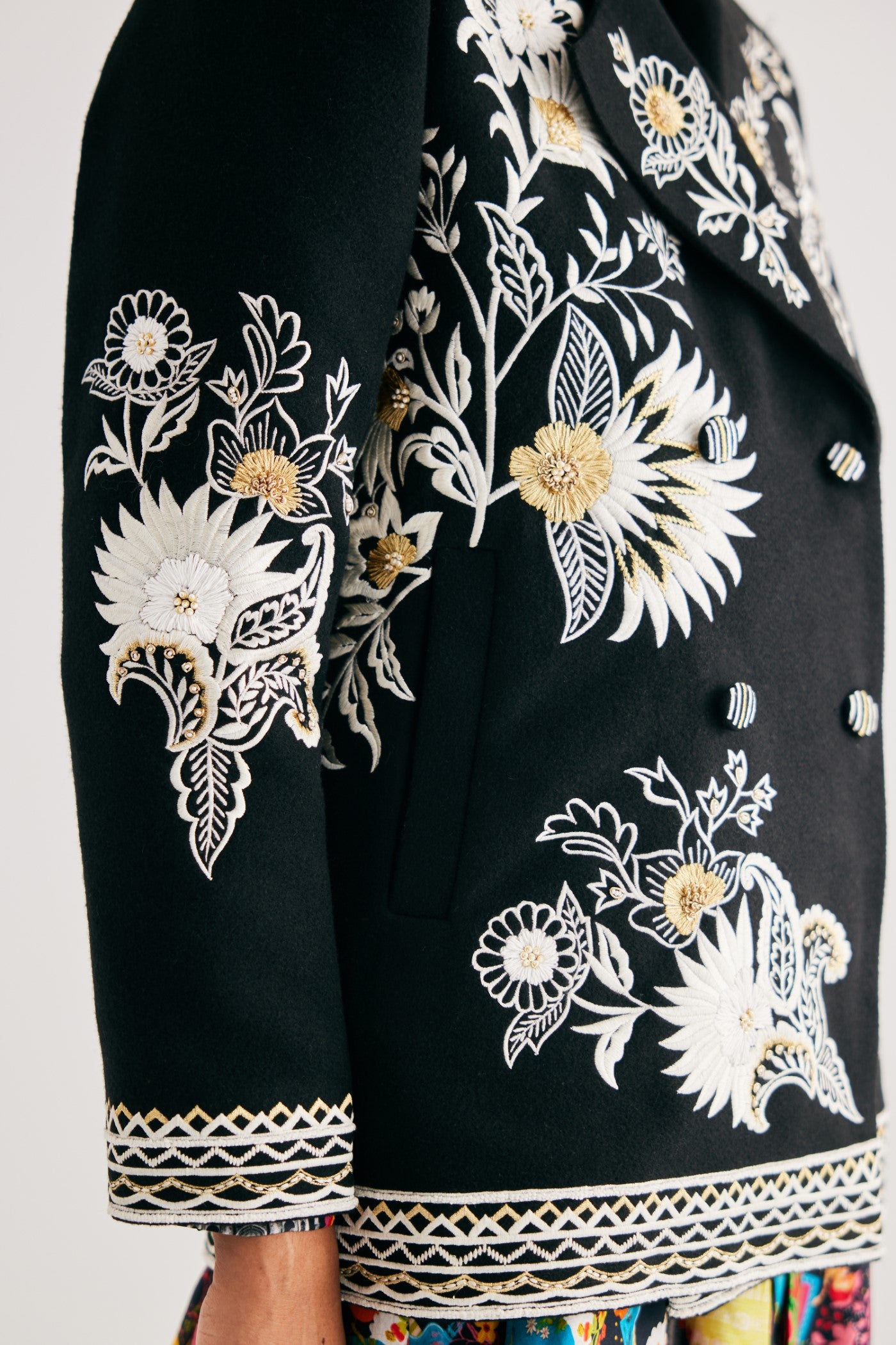 Black Embroidered Floral Wool Jacket