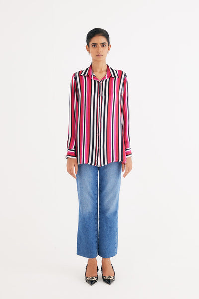 Pink Stripe Satin Silk Shirt