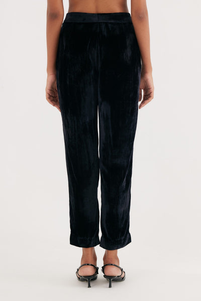 Black Silk Velvet Narrow Pants