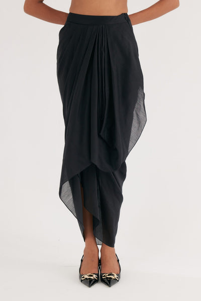 Black Silk Chanderi Drape Skirt