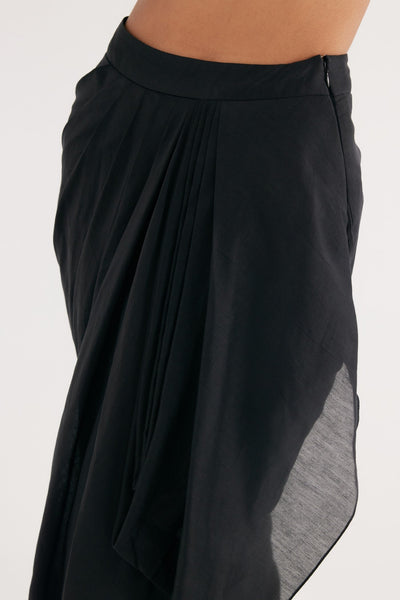 Black Silk Chanderi Drape Skirt