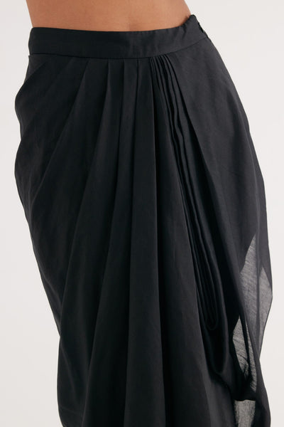 Black Silk Chanderi Drape Skirt