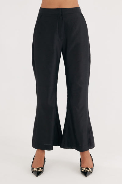 Black Chanderi Silk Flared Pant