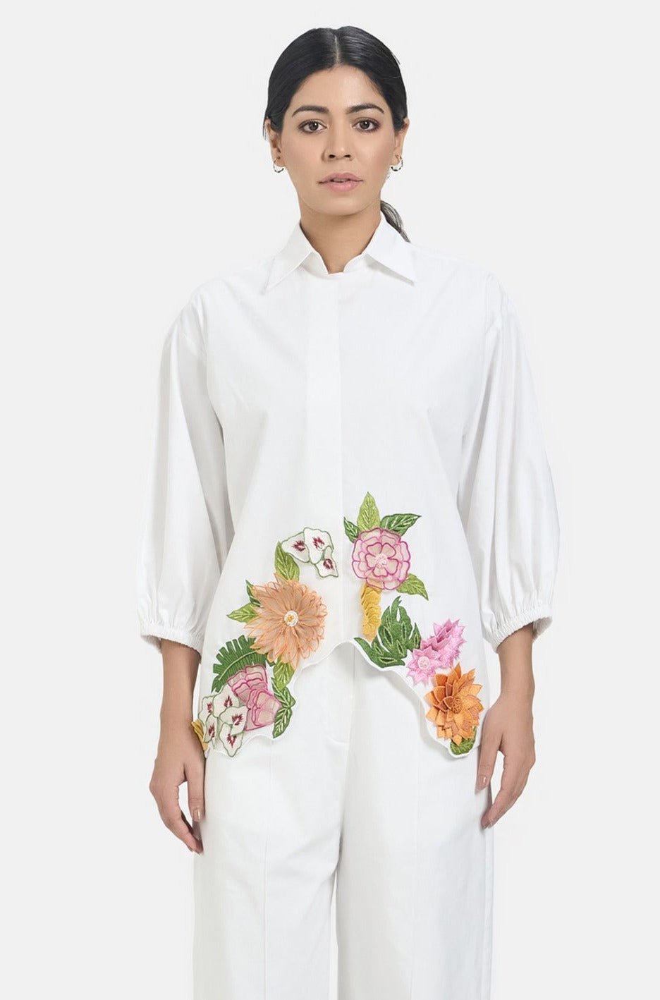 White 3D Flower Summer Shirt