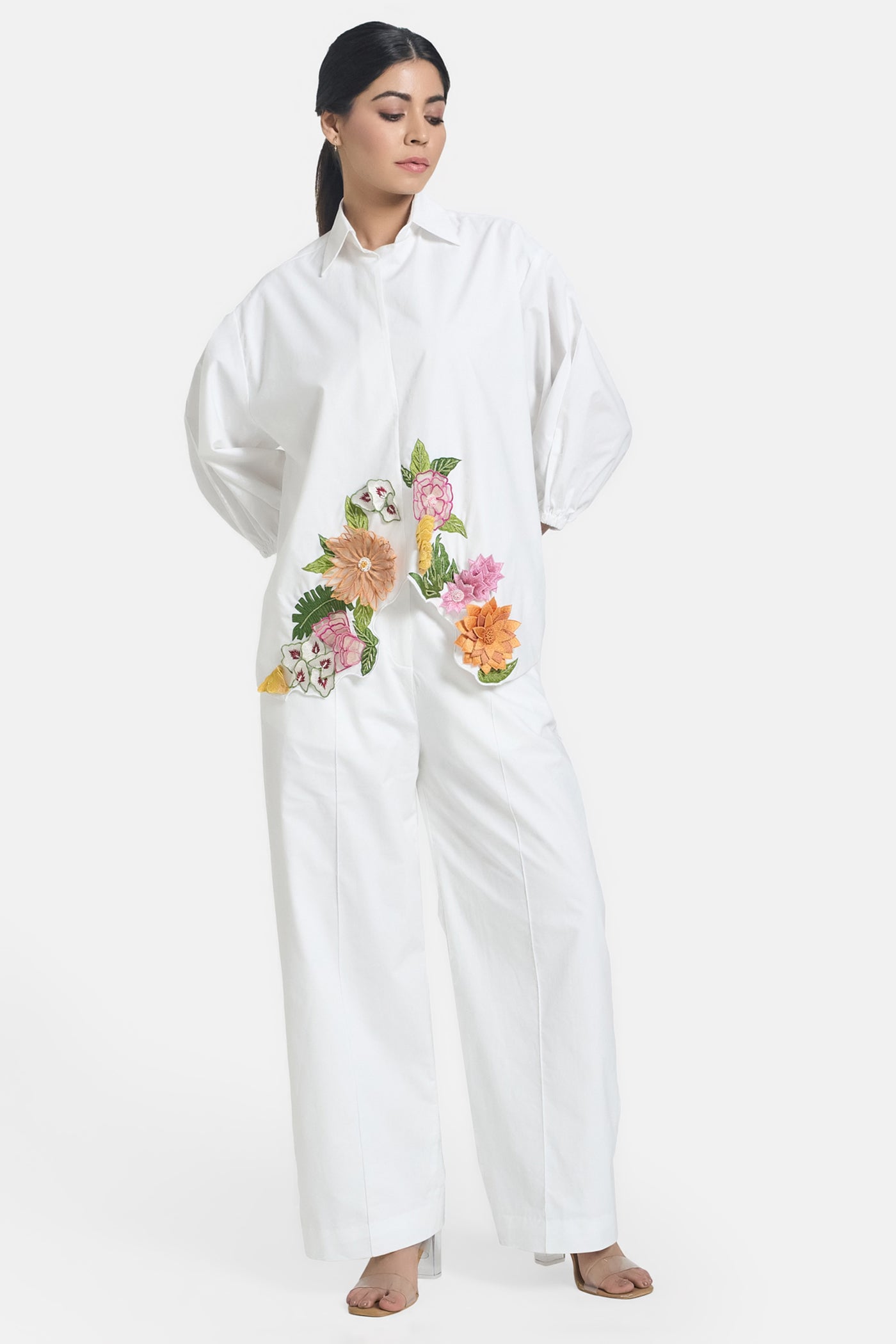 White 3D Flower Summer Shirt