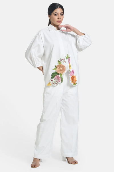 White 3D Flower Summer Shirt