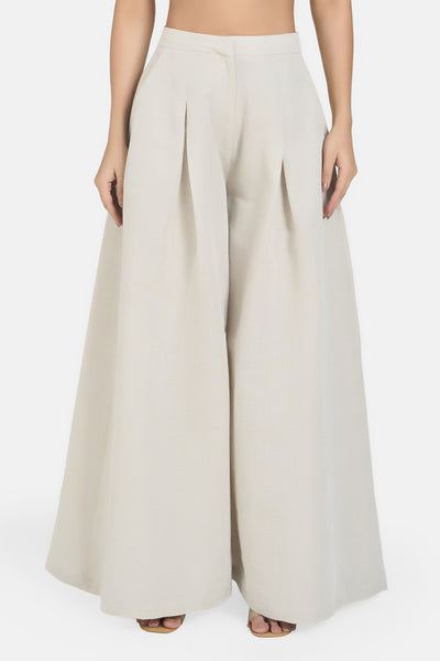 Beige Linen Palazzo Pant