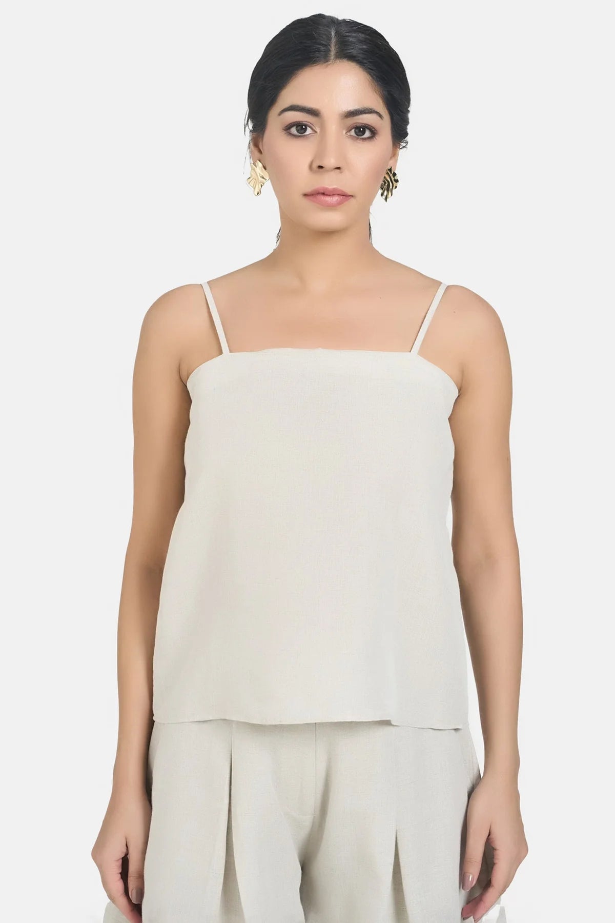 Beige LIinen Embroidery Floral Jacket Set