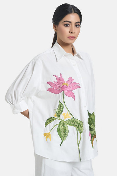 White Lotus Oversized Embroidered Shirt