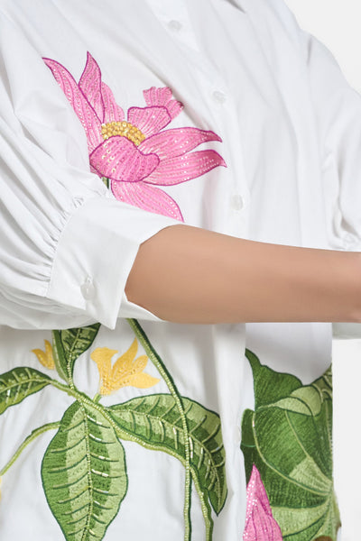 White Lotus Oversized Embroidered Shirt