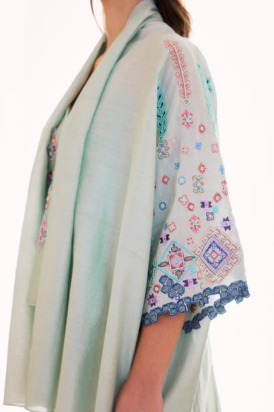 Mint Embroidered Dreamer Cape Set