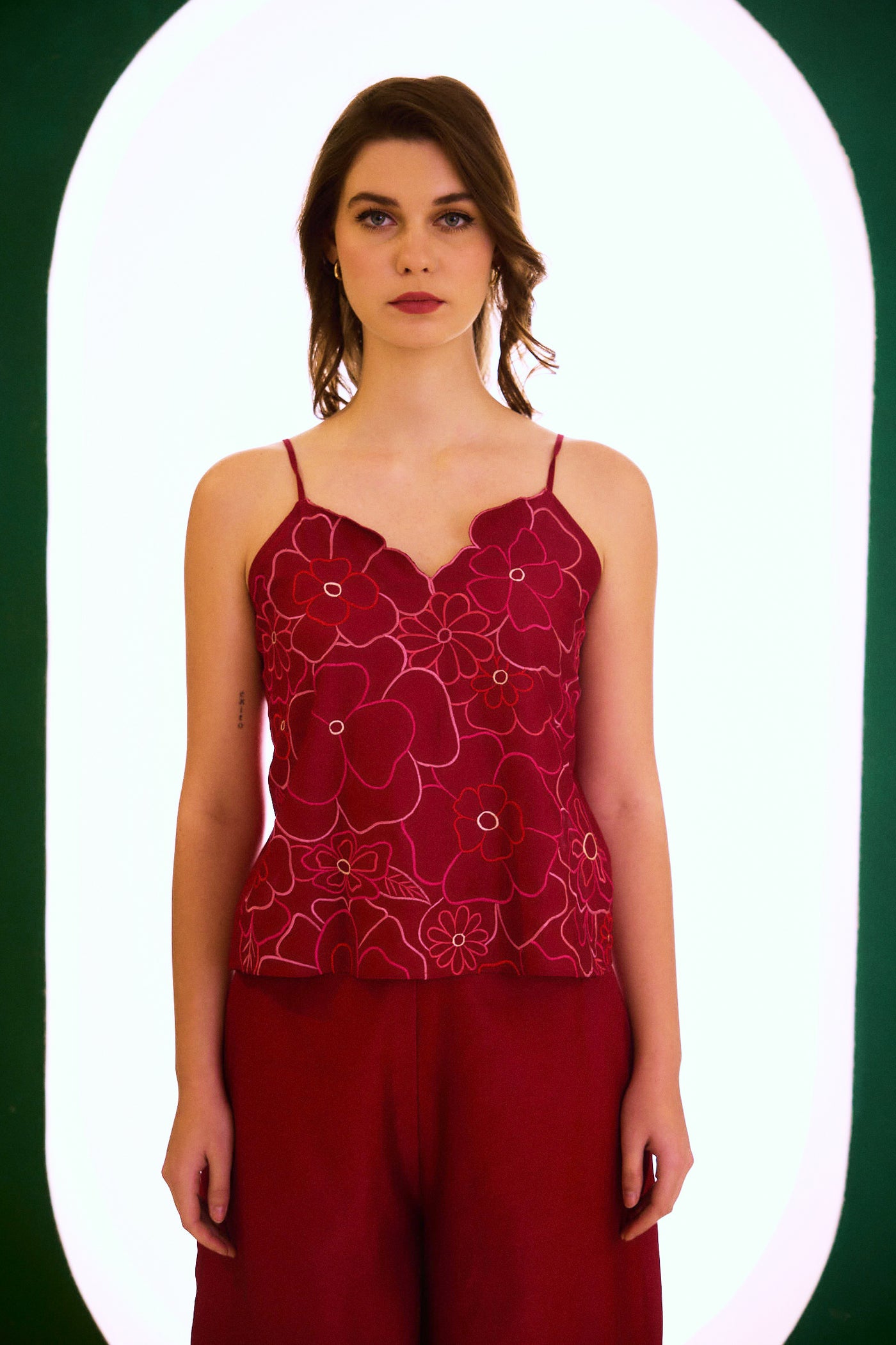 Berry zealous embroidered spaghetti top