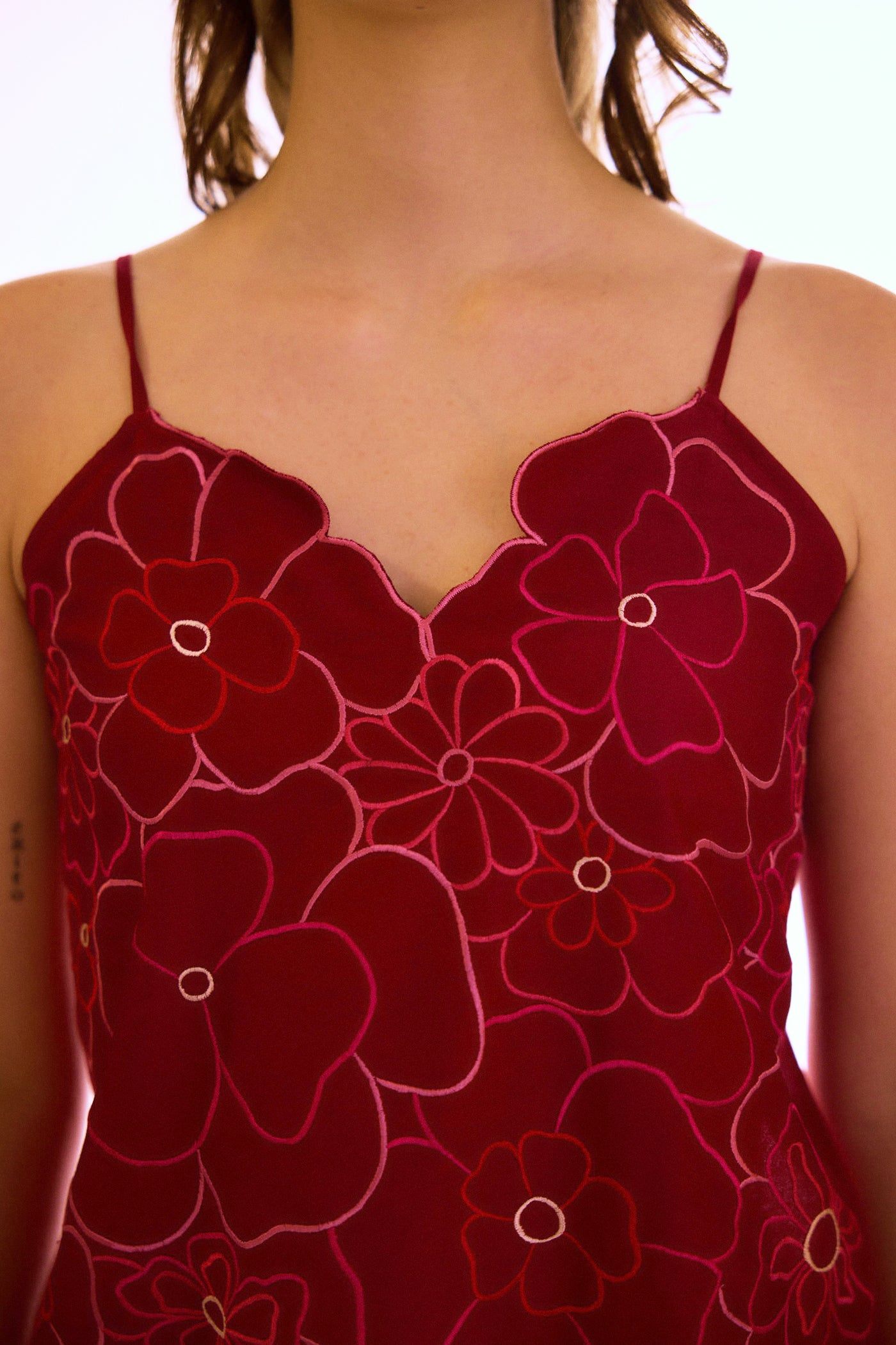 Berry zealous embroidered spaghetti top