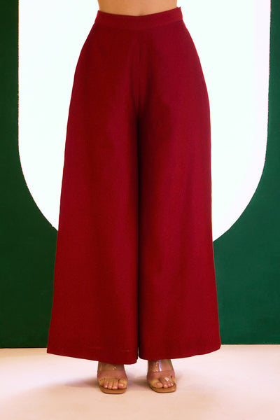 Berry Zealous Embroidered  Palazzo Pants