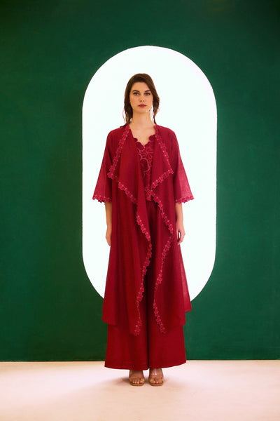 Berry long zealous embroidered cape