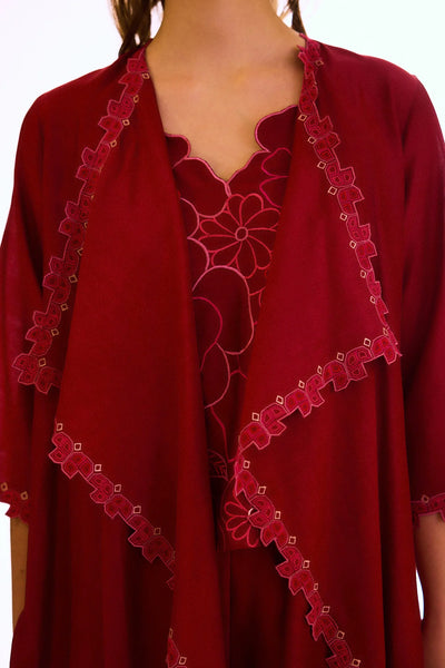 Berry  Zealous Embroidered Cape Set