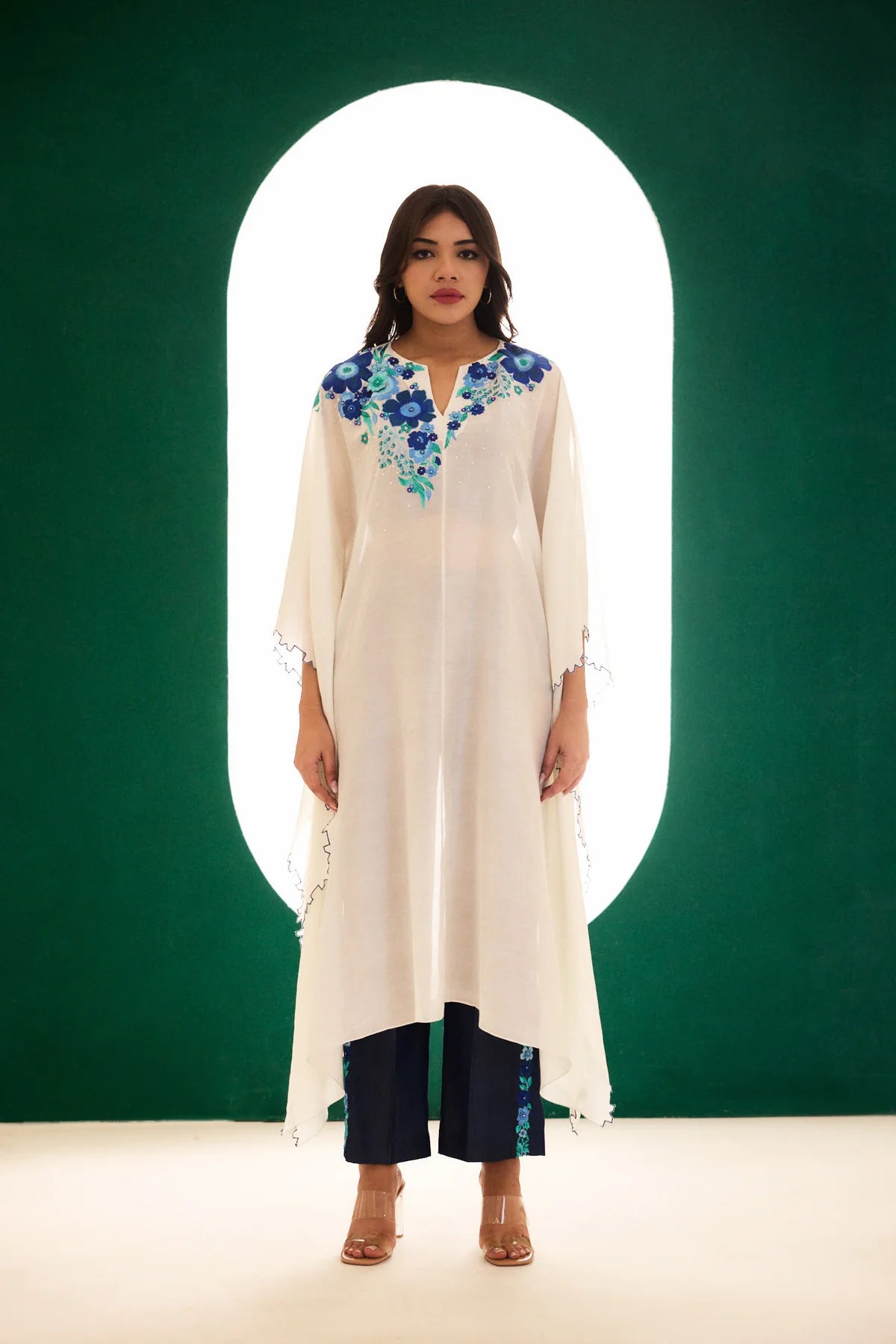 White Chanderi Embroidered Utopian Cape