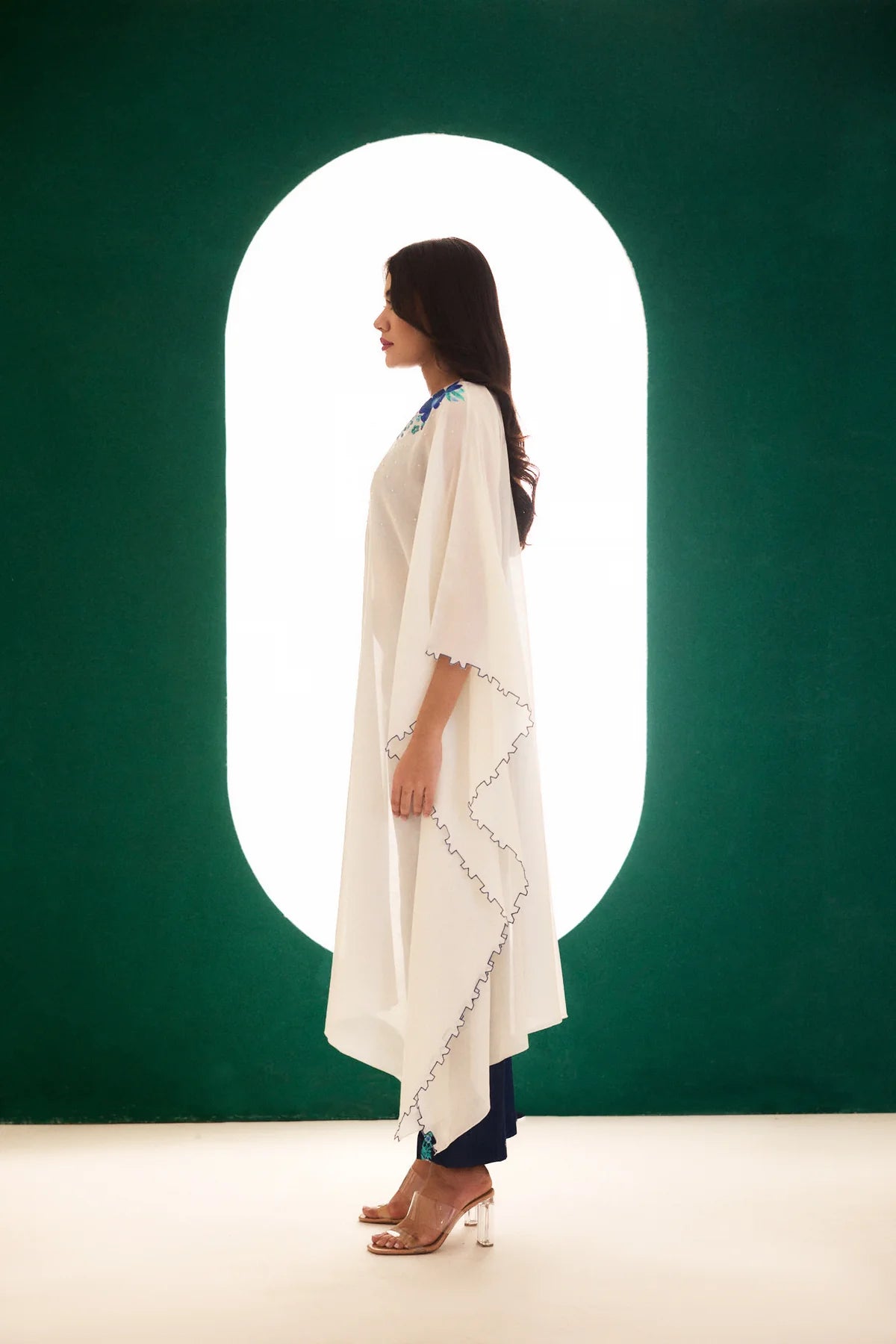 White Chanderi Embroidered Utopian Cape