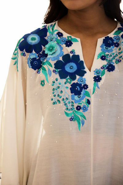 White Chanderi Embroidered Utopian Cape