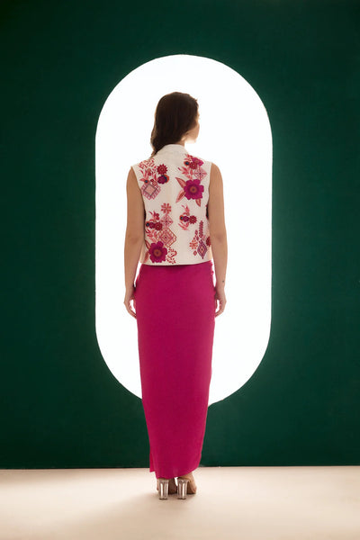 White Embroidered Linen Waistcoat