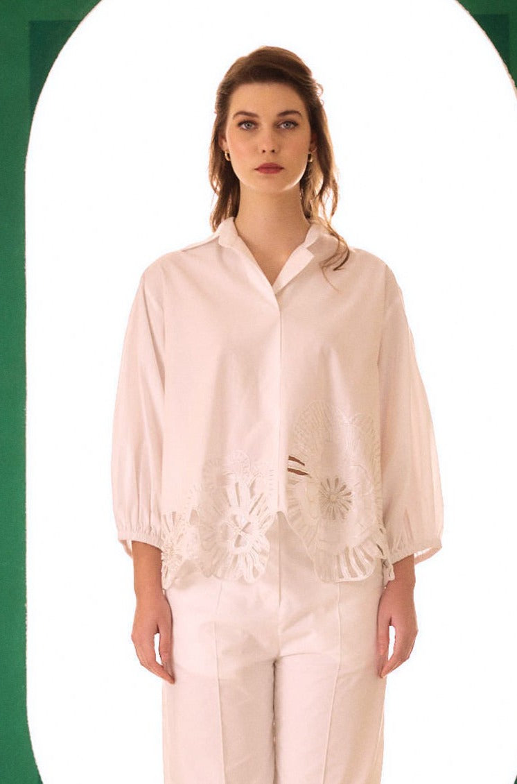 White Oversized Bloom Cutwork Shirt