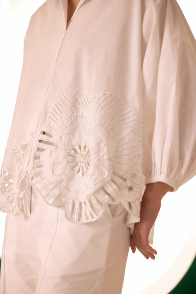 White Oversized Bloom Cutwork Shirt