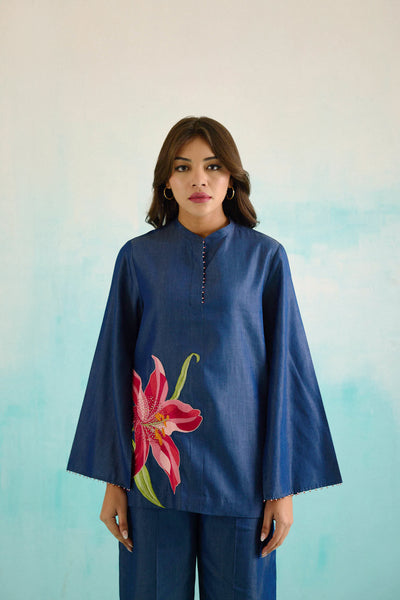 Denim Lily Cape Embroidered Shirt