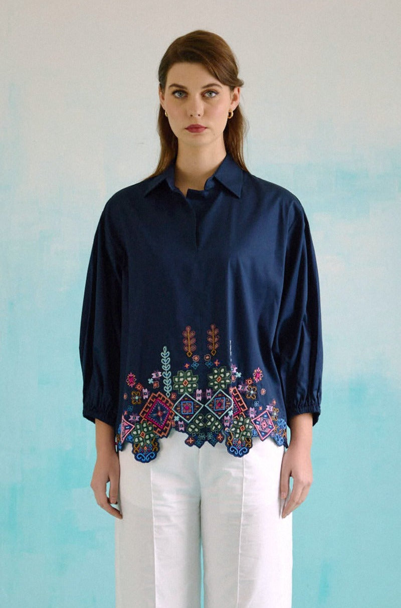 Navy Blue Idealist Embroidered Oversized Shirt