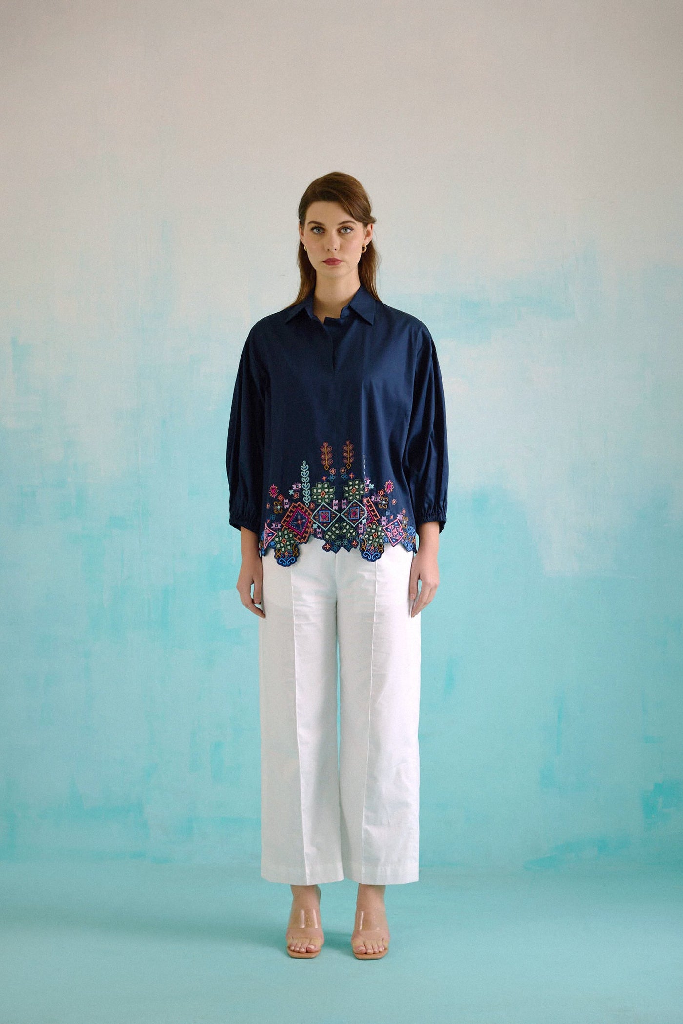 Navy Blue Idealist Embroidered Oversized Shirt