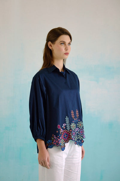 Navy Blue Idealist Embroidered Oversized Shirt