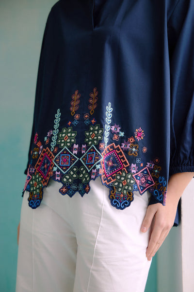 Navy Blue Idealist Embroidered Oversized Shirt