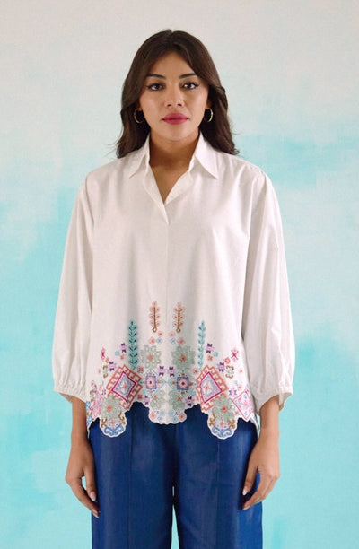 White Idealist Embroidered Oversized Shirt