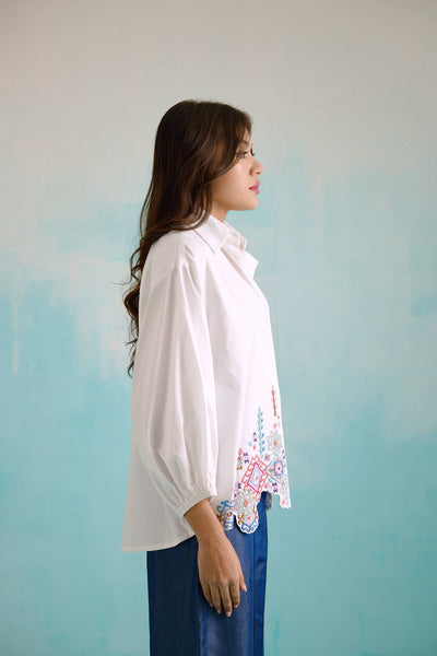 White Idealist Embroidered Oversized Shirt