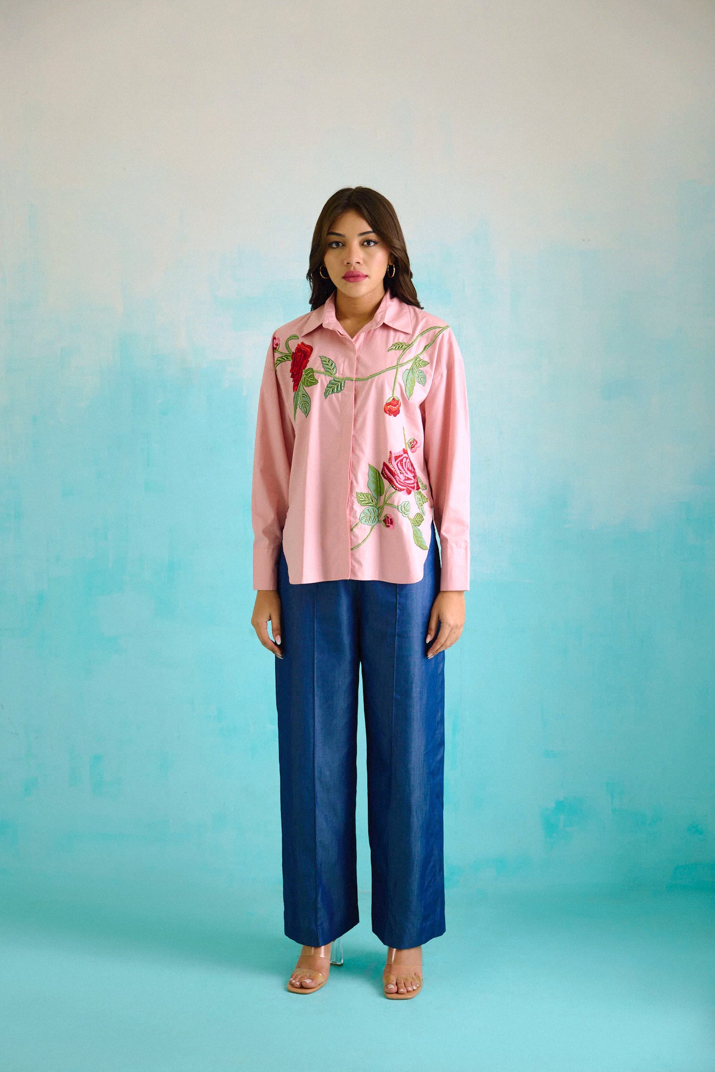 Blush Pink Oversized Embroidered Shirt