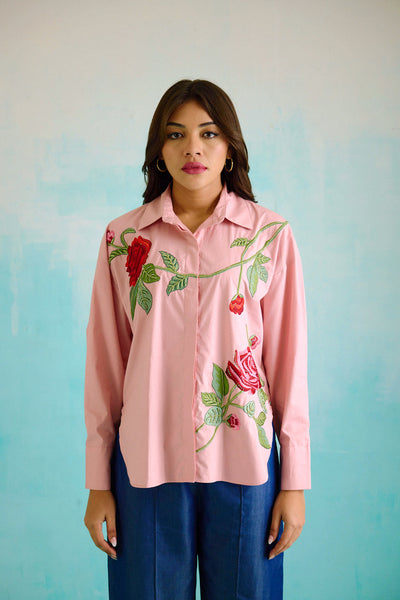 Blush Pink Oversized Embroidered Shirt