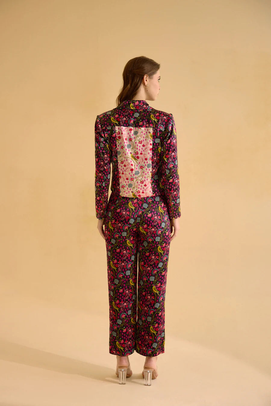 Black and White Parrot Print Biker Jacket & pants Set