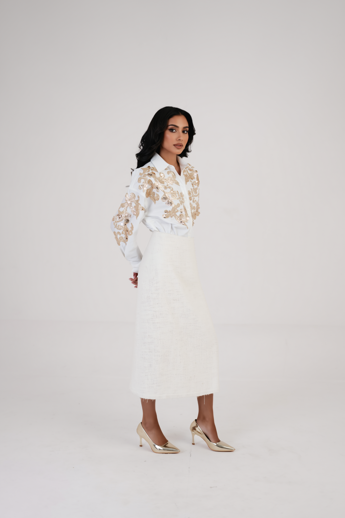 Feathered Golden Embroidered Shirt