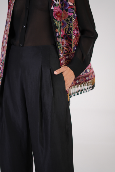 Opulent silk pleated pants
