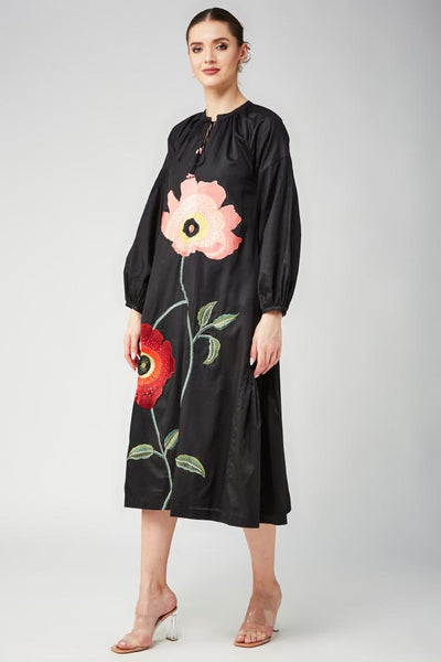 Peach Floral a Line Long Dress