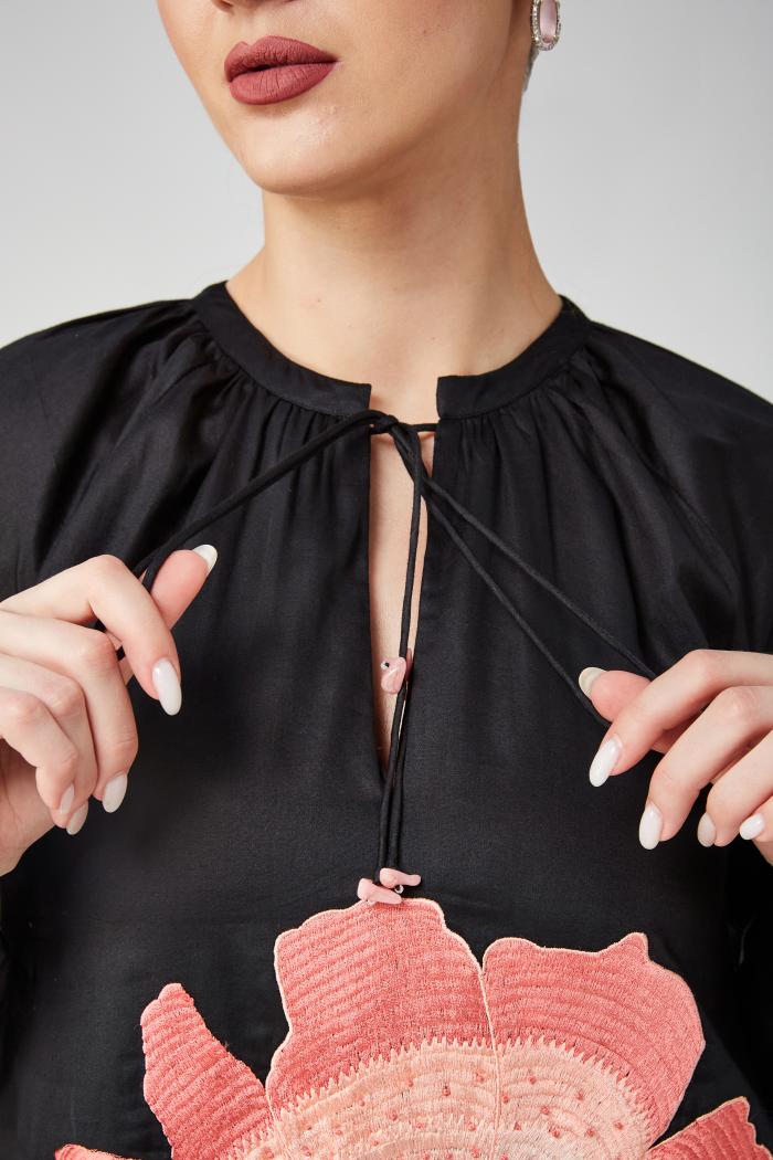 Peach Floral a Line Long Dress