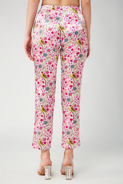 White Parrot Mashroo Cotton Satin Narrow Pants