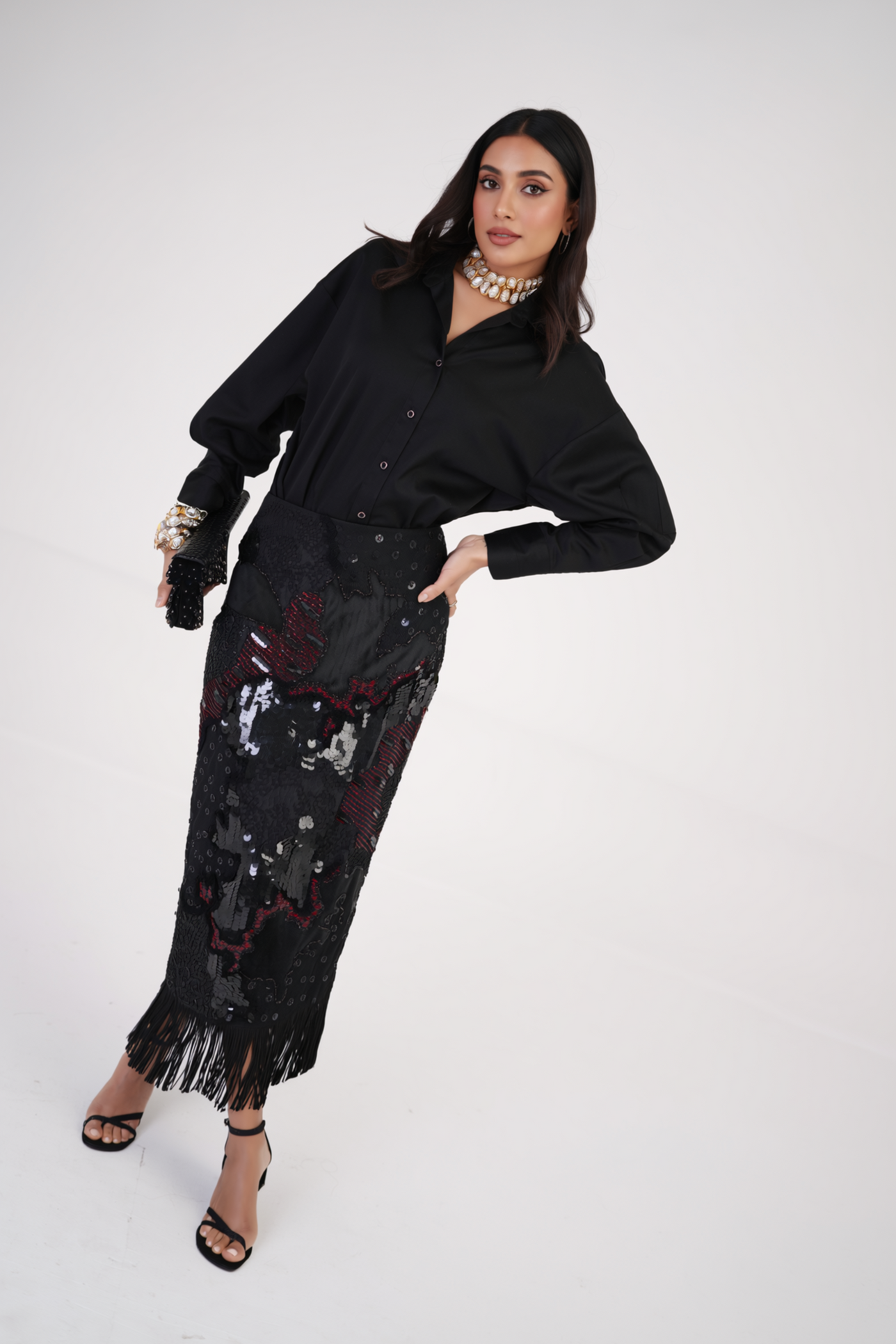 Artisan Threadwork Hand-Embroidered Silk Skirt