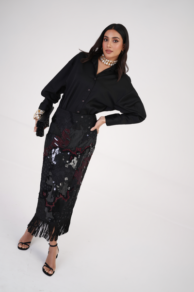 Artisan Threadwork Hand-Embroidered Silk Skirt